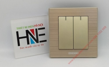 Công tắc đôi Edenki Luxury kết hợp mặt nhôm vàng xước