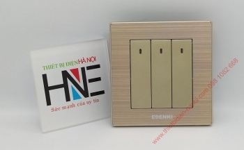 Công tắc 3 phím phẳng Edenki Luxury kết hợp mặt nhôm vàng xước