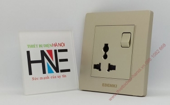 Bộ ổ cắm đa năng và mặt nhựa vuông mầu vàng Edenki Luxury