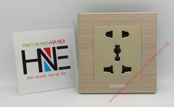 Ổ cắm điện 3 chấu và mặt viền nhôm vàng xước Edenki Luxury
