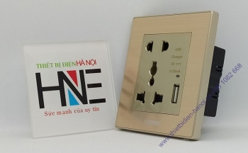Bộ ổ cắm đa năng và mặt vuông nhôm vàng xước Edenki Luxury